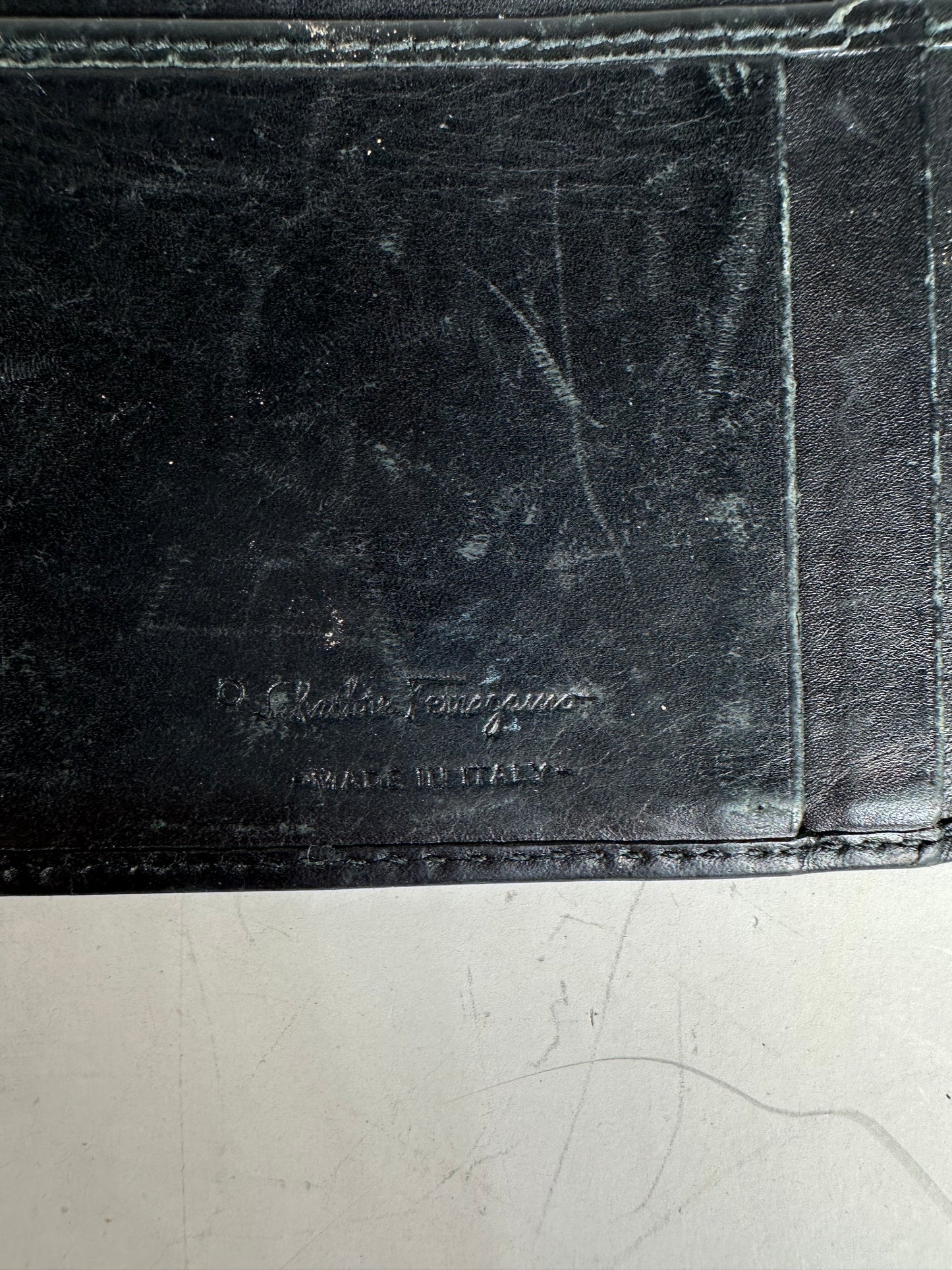 Vintage Ferragamo Leather Card Holder Black Silver