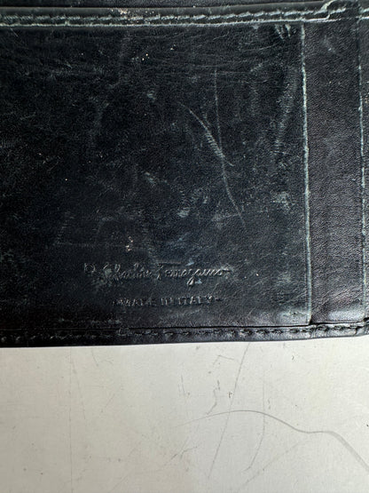 Vintage Ferragamo Leather Card Holder Black Silver