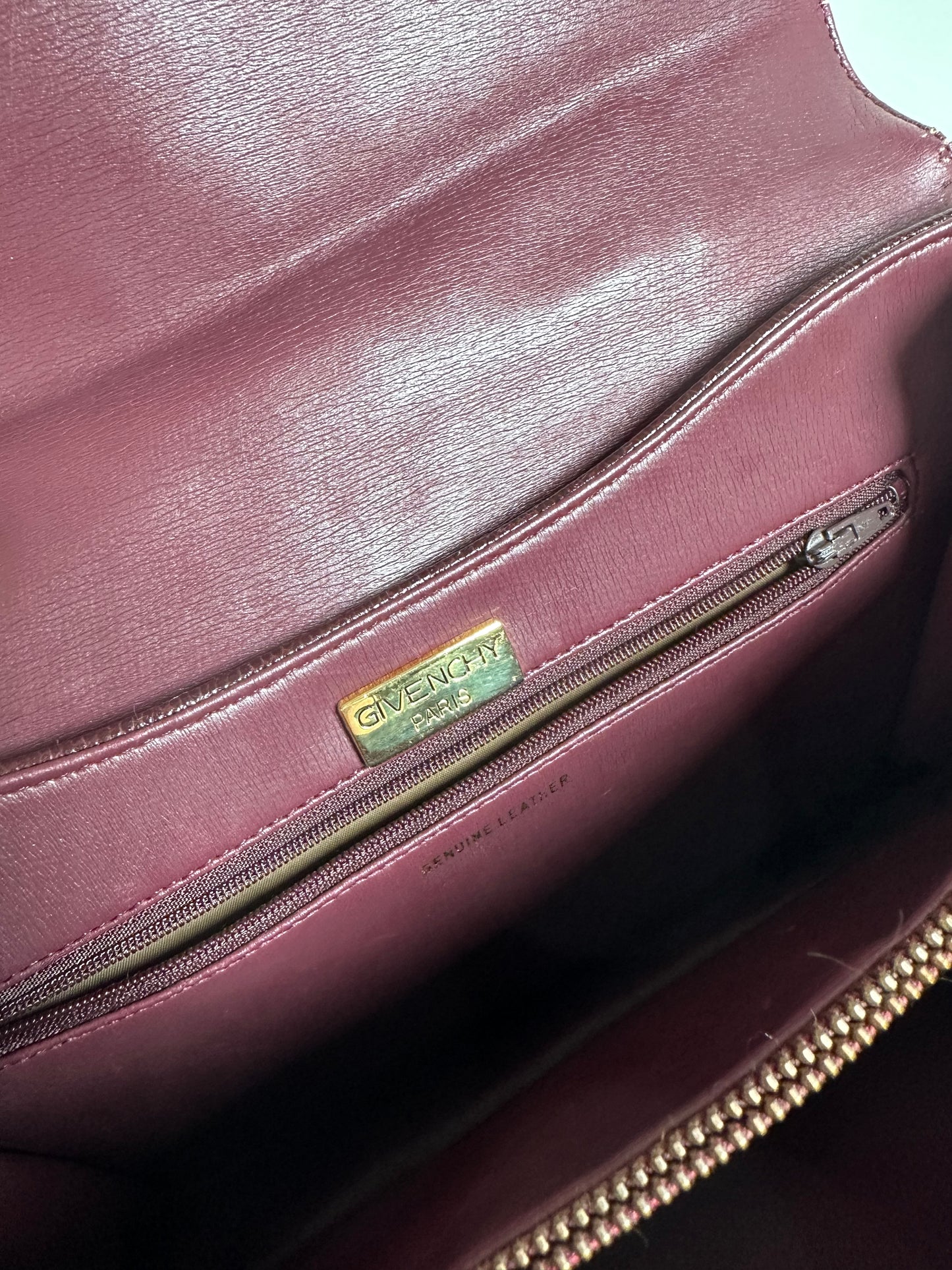 Vintage Givenchy Leather Shoulder Bag Burgundy Gold Chain Early 2000s