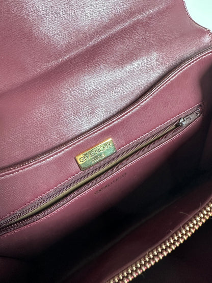 Vintage Givenchy Leather Shoulder Bag Burgundy Gold Chain Early 2000s