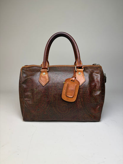 Vintage Etro Coated Leather Handbag Brown Rust Gold