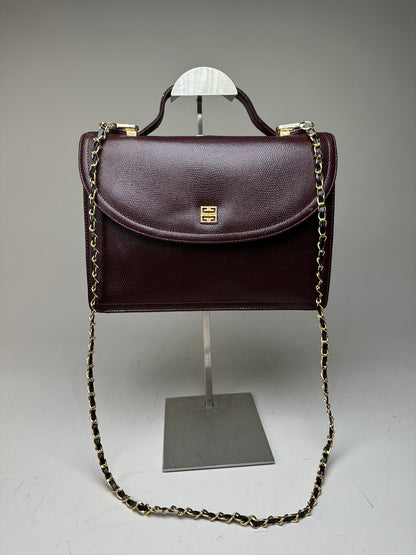Vintage Givenchy Leather Shoulder Bag Burgundy Gold Chain Early 2000s