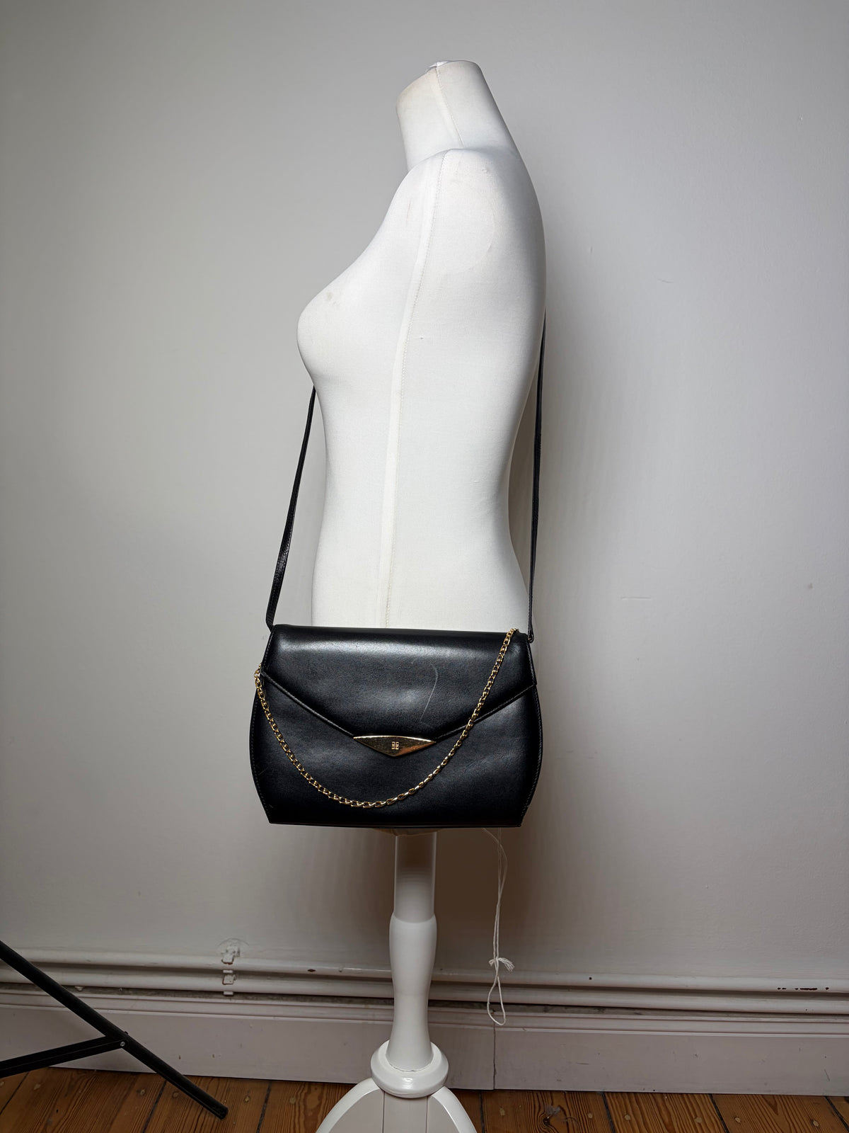 Vintage Givenchy 4G Logo Flap Crossbody Bag Late 1970s Black Gold