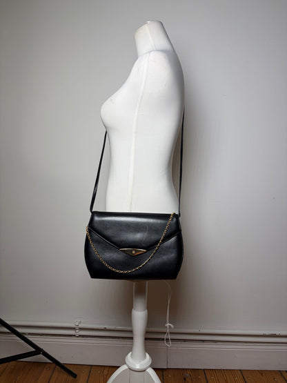 Vintage Givenchy 4G Logo Flap Crossbody Bag Late 1970s Black Gold