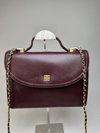 Vintage Givenchy Leather Shoulder Bag Burgundy Gold Chain Early 2000s