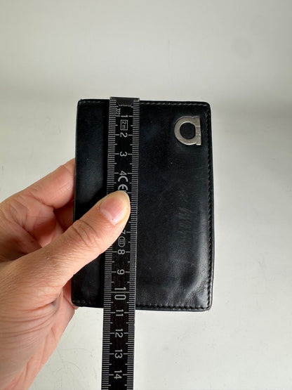 Vintage Ferragamo Leather Card Holder Black Silver