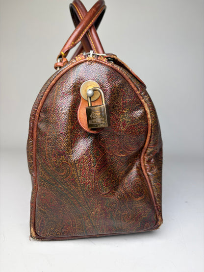 Vintage Etro Coated Leather Handbag Brown Rust Gold