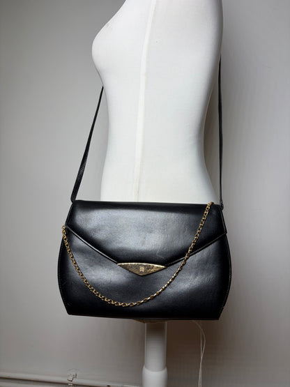 Vintage Givenchy 4G Logo Flap Crossbody Bag Late 1970s Black Gold