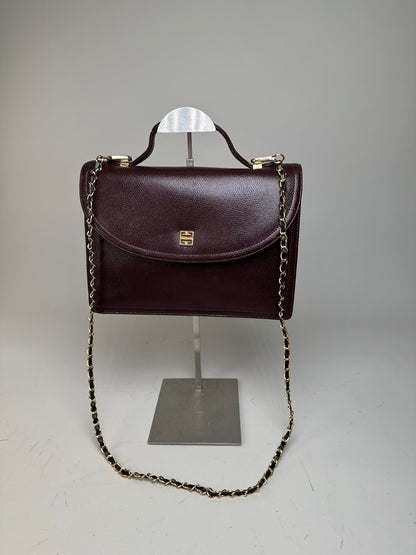 Vintage Givenchy Leather Shoulder Bag Burgundy Gold Chain Early 2000s