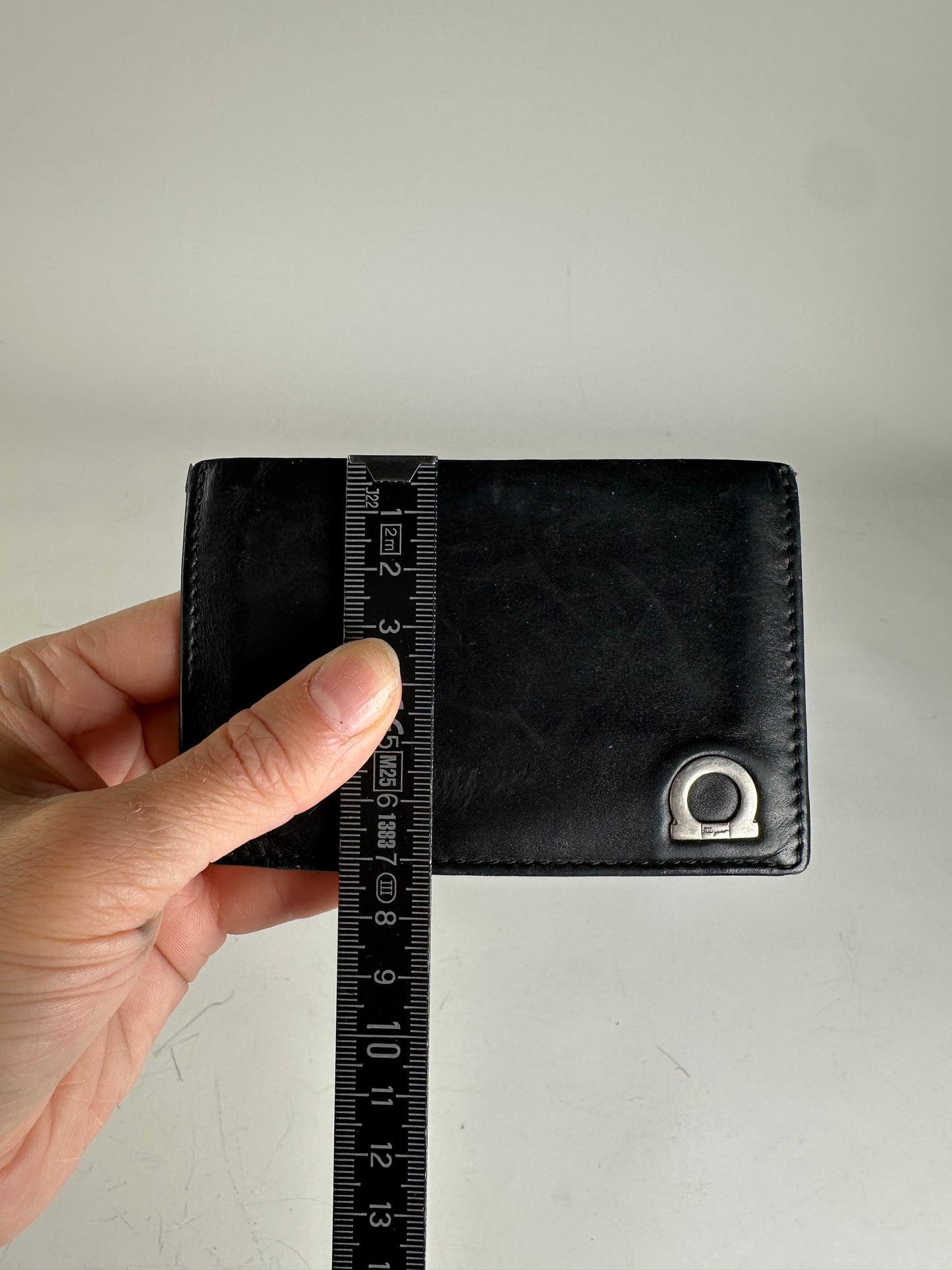 Vintage Ferragamo Leather Card Holder Black Silver