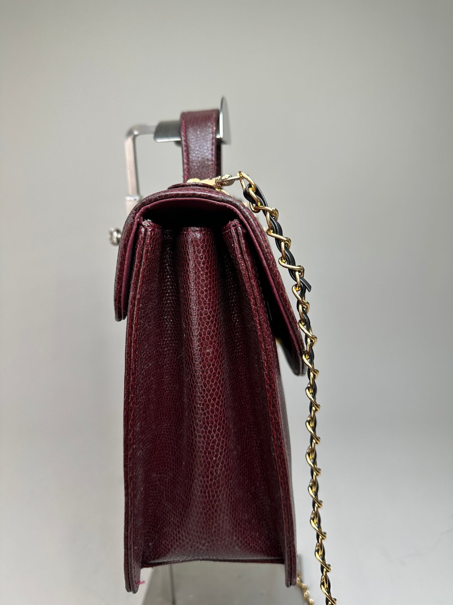 Vintage Givenchy Leather Shoulder Bag Burgundy Gold Chain Early 2000s