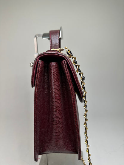 Vintage Givenchy Leather Shoulder Bag Burgundy Gold Chain Early 2000s