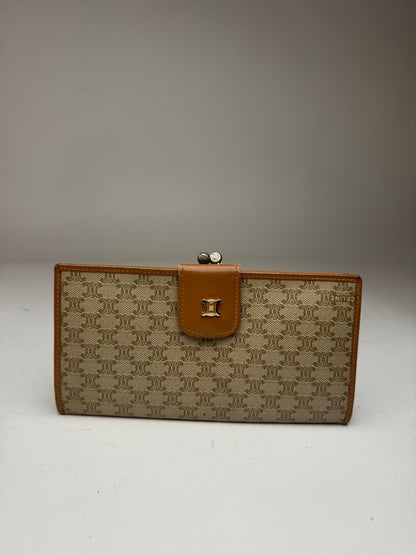 Vintage Celine Paris Monogram Leather Wallet beige