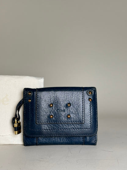 Vintage Chloe Leather Wallet Navy Gold