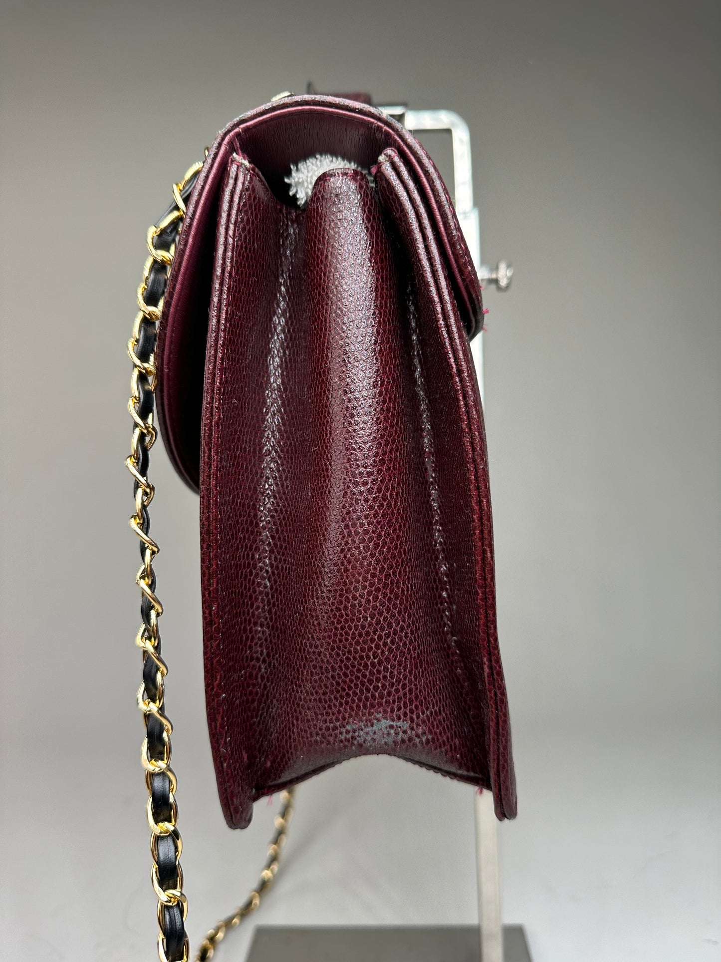 Vintage Givenchy Leather Shoulder Bag Burgundy Gold Chain Early 2000s