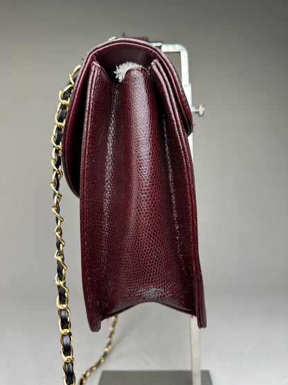 Vintage Givenchy Leather Shoulder Bag Burgundy Gold Chain Early 2000s