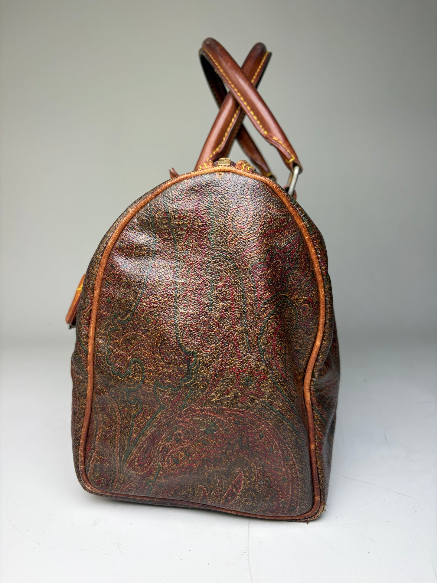 Vintage Etro Coated Leather Handbag Brown Rust Gold