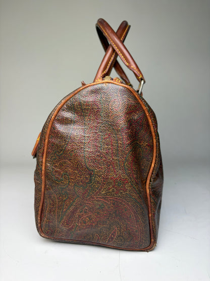 Vintage Etro Coated Leather Handbag Brown Rust Gold