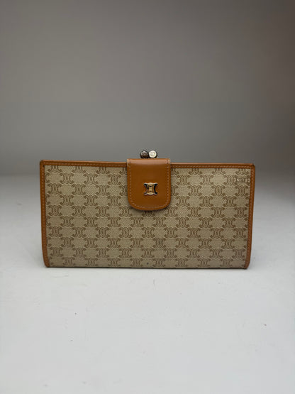 Vintage Celine Paris Monogram Leather Wallet beige