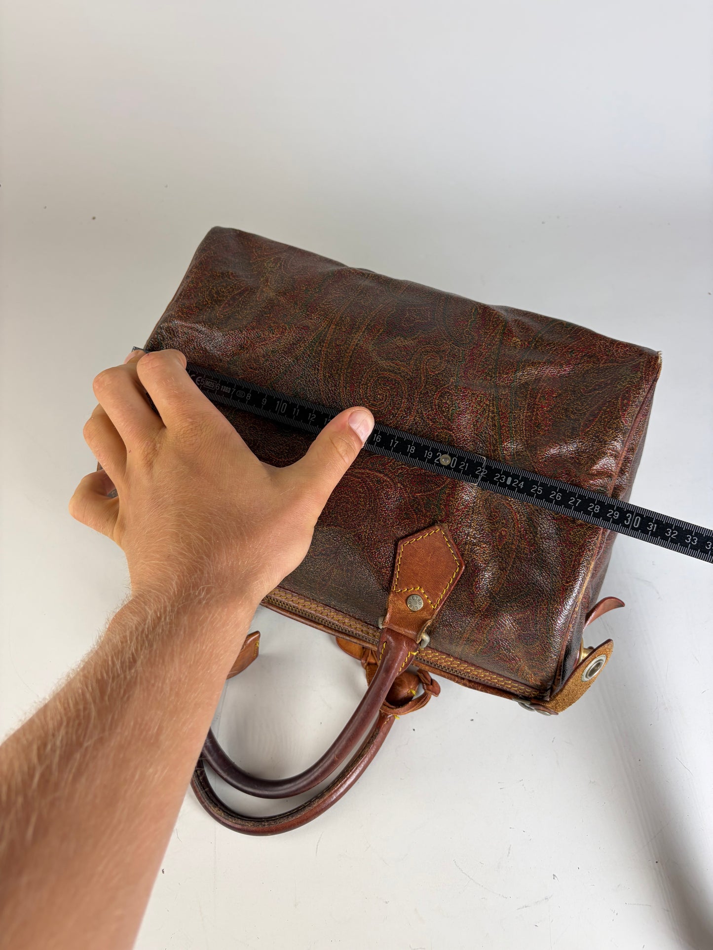 Vintage Etro Coated Leather Handbag Brown Rust Gold