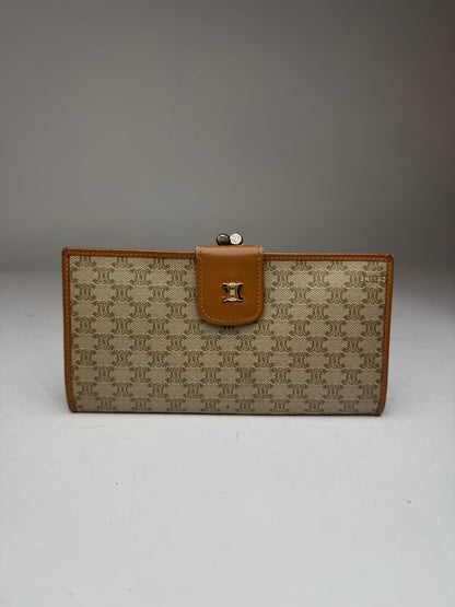 Vintage Celine Paris Monogram Leather Wallet beige