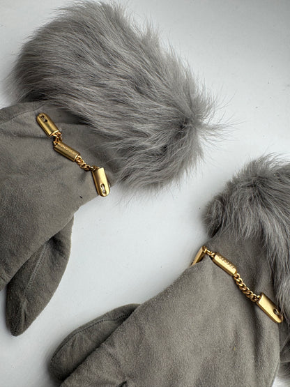 Vintage Escada Suede Cashmere Gloves Size 7 grey