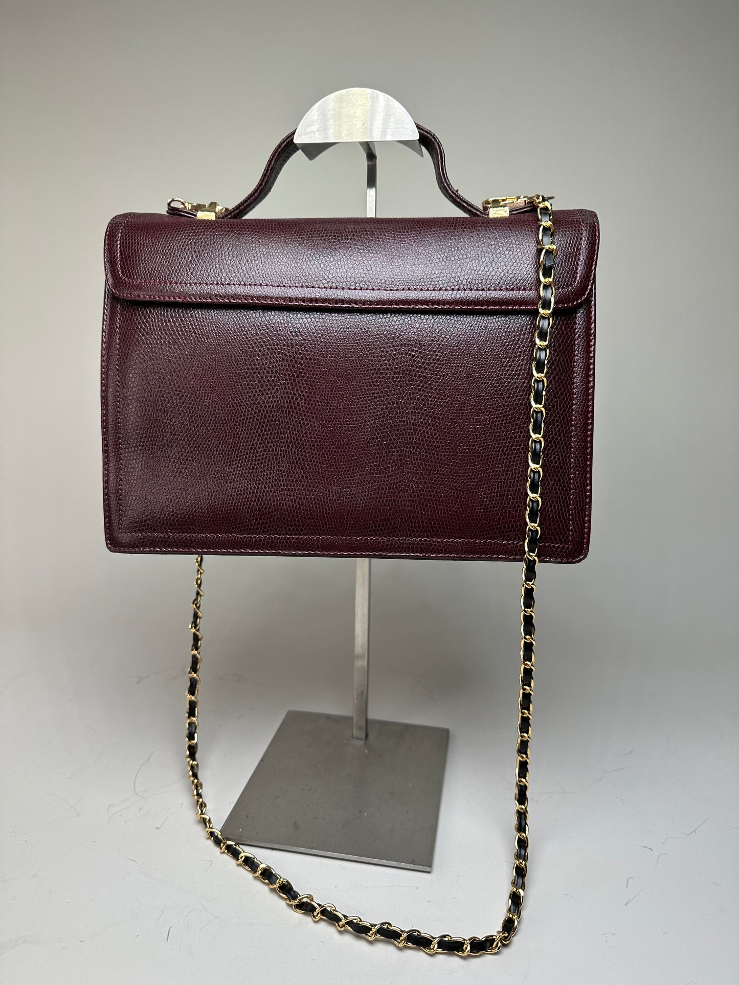 Vintage Givenchy Leather Shoulder Bag Burgundy Gold Chain Early 2000s