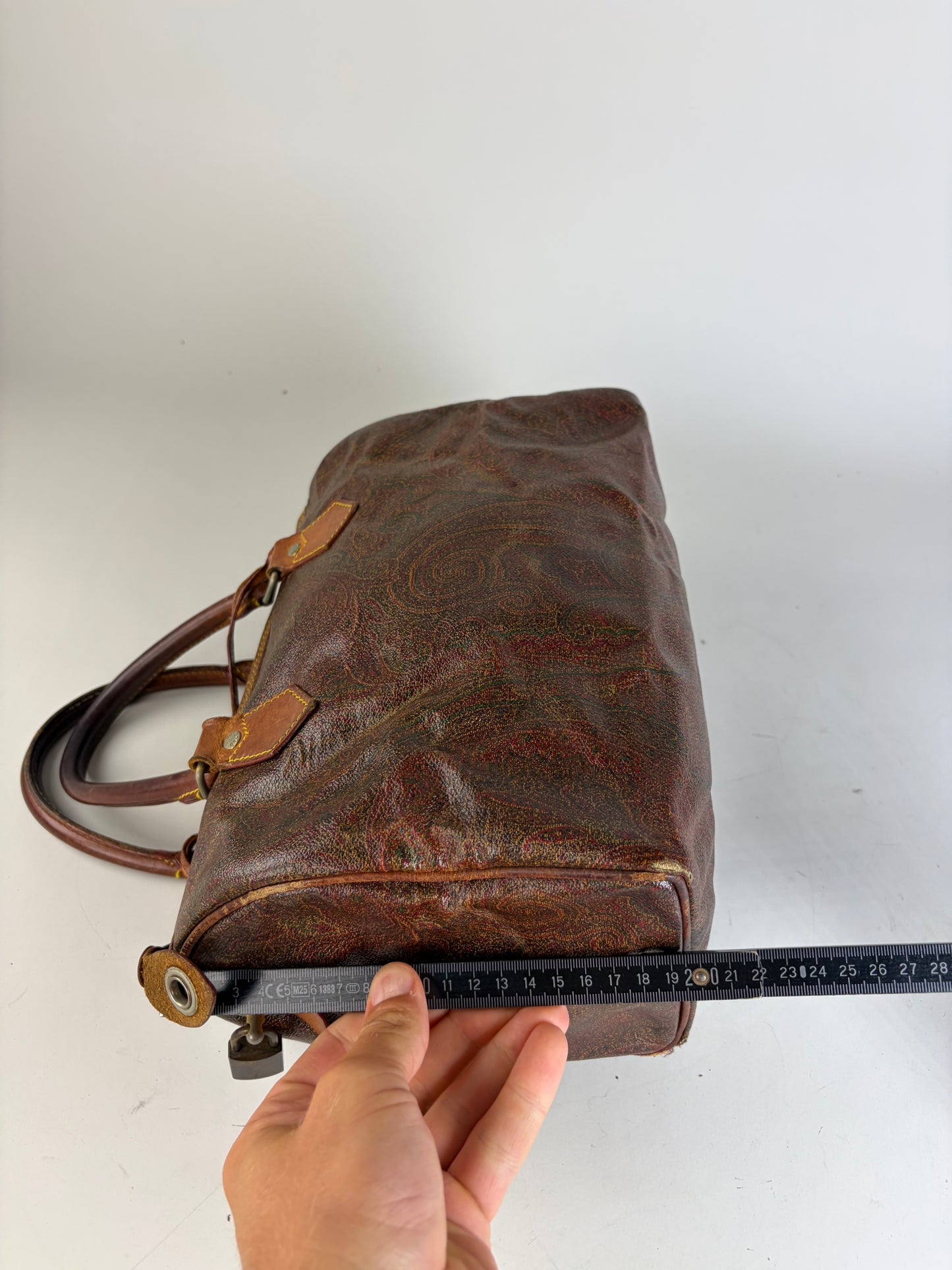 Vintage Etro Coated Leather Handbag Brown Rust Gold