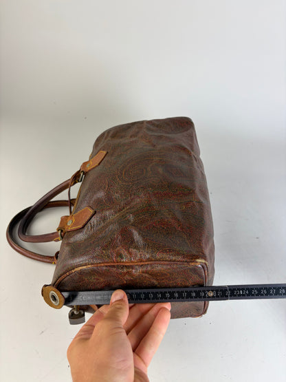 Vintage Etro Coated Leather Handbag Brown Rust Gold