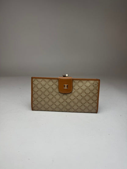 Vintage Celine Paris Monogram Leather Wallet beige