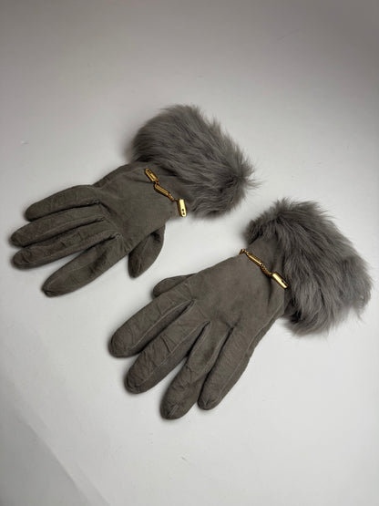 Vintage Escada Suede Cashmere Gloves Size 7 grey