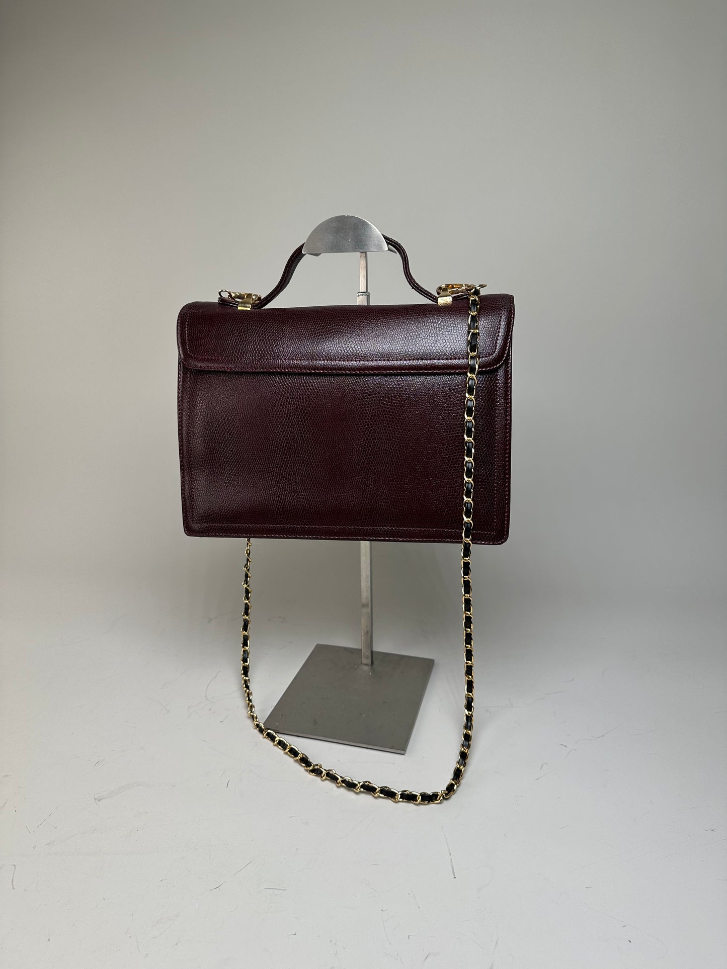 Vintage Givenchy Leather Shoulder Bag Burgundy Gold Chain Early 2000s