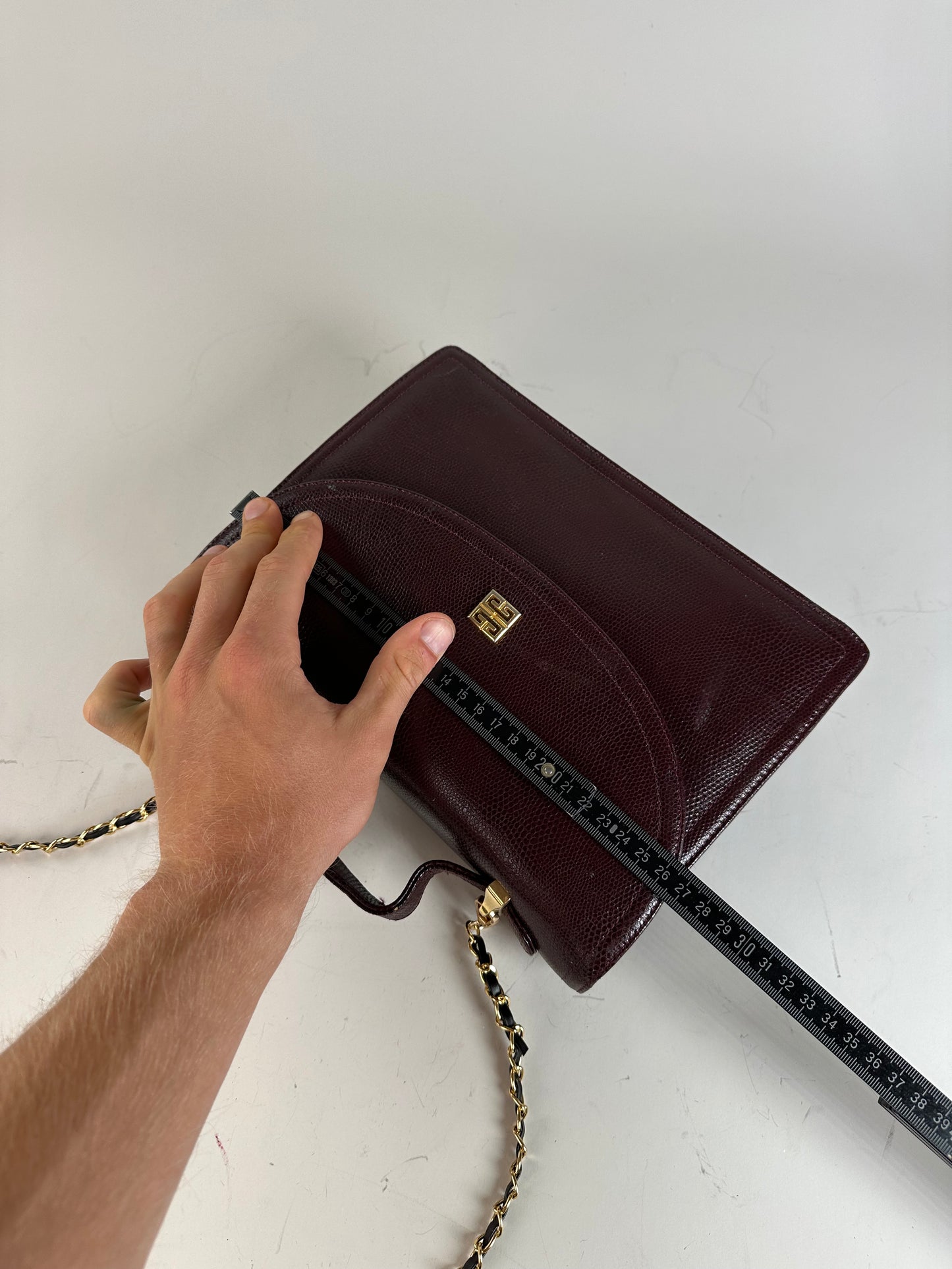 Vintage Givenchy Leather Shoulder Bag Burgundy Gold Chain Early 2000s