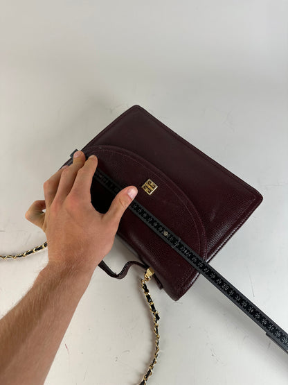 Vintage Givenchy Leather Shoulder Bag Burgundy Gold Chain Early 2000s