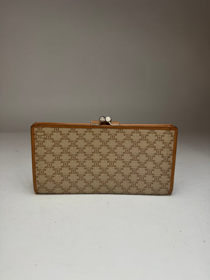 Vintage Celine Paris Monogram Leather Wallet beige