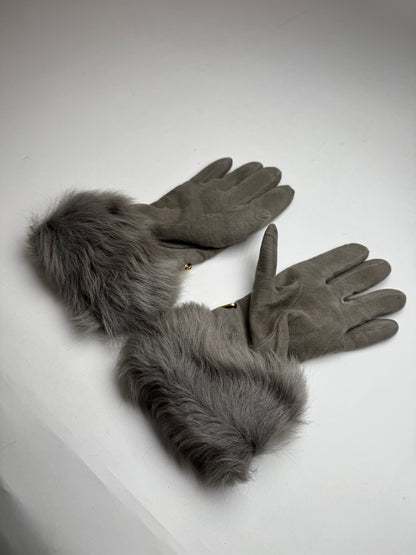 Vintage Escada Suede Cashmere Gloves Size 7 grey