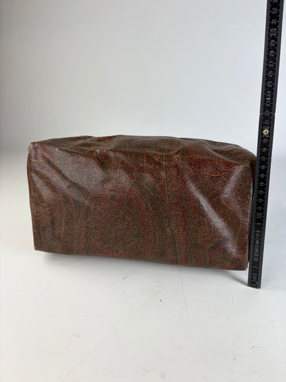 Vintage Etro Coated Leather Handbag Brown Rust Gold