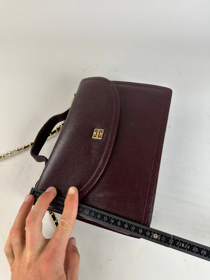 Vintage Givenchy Leather Shoulder Bag Burgundy Gold Chain Early 2000s