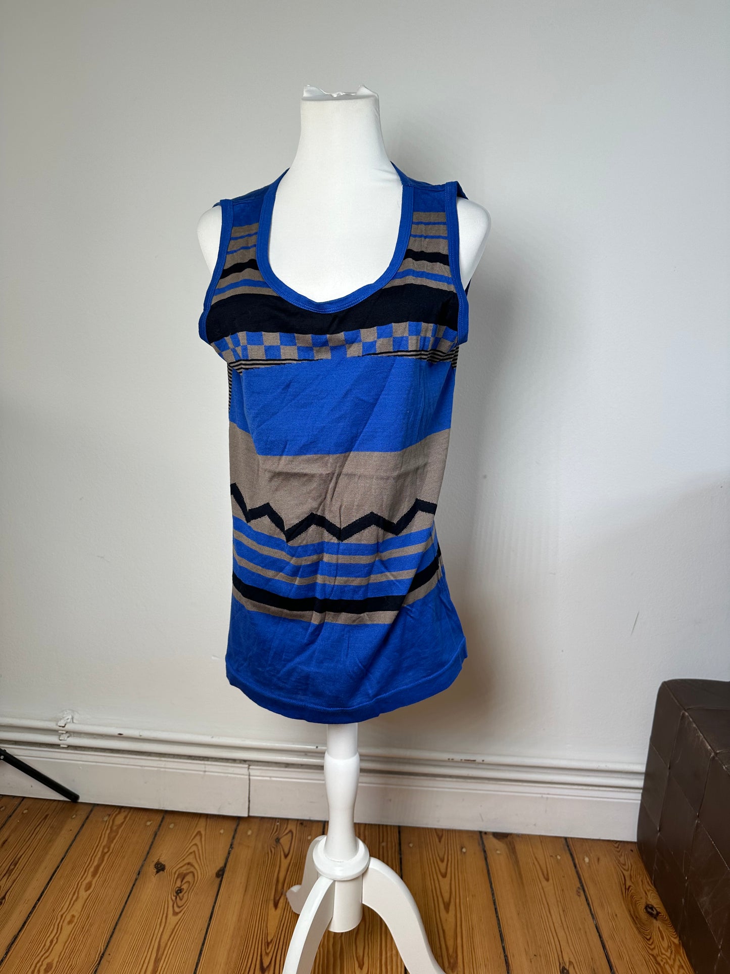 Vintage Plantation Issey Miyake Striped Cotton Tank & Shorts Set Blue M