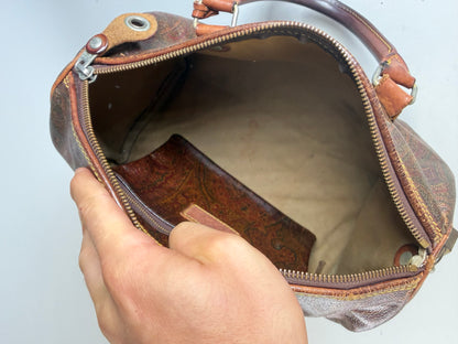 Vintage Etro Coated Leather Handbag Brown Rust Gold