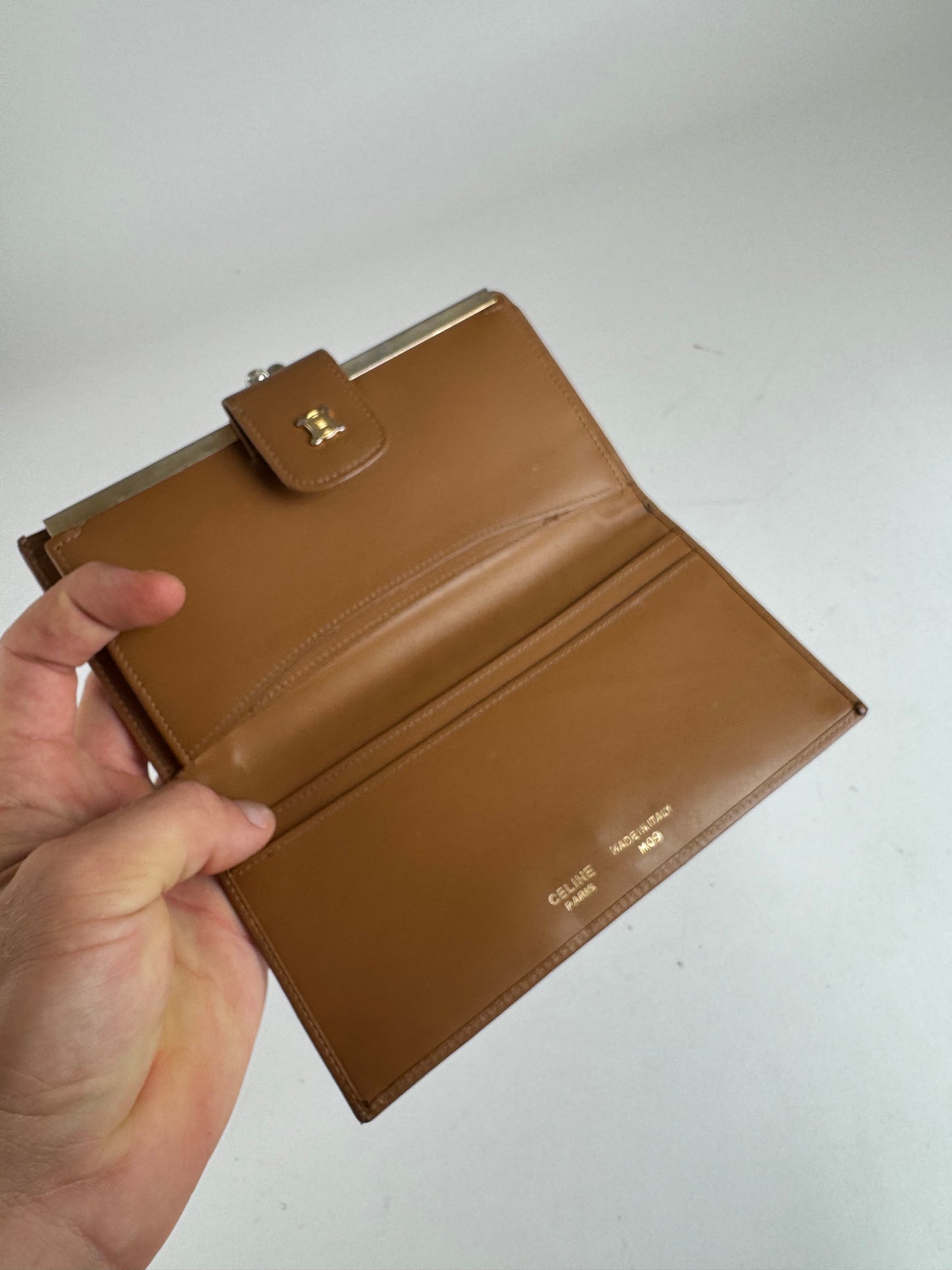 Vintage Celine Paris Monogram Leather Wallet beige