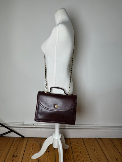 Vintage Givenchy Leather Shoulder Bag Burgundy Gold Chain Early 2000s