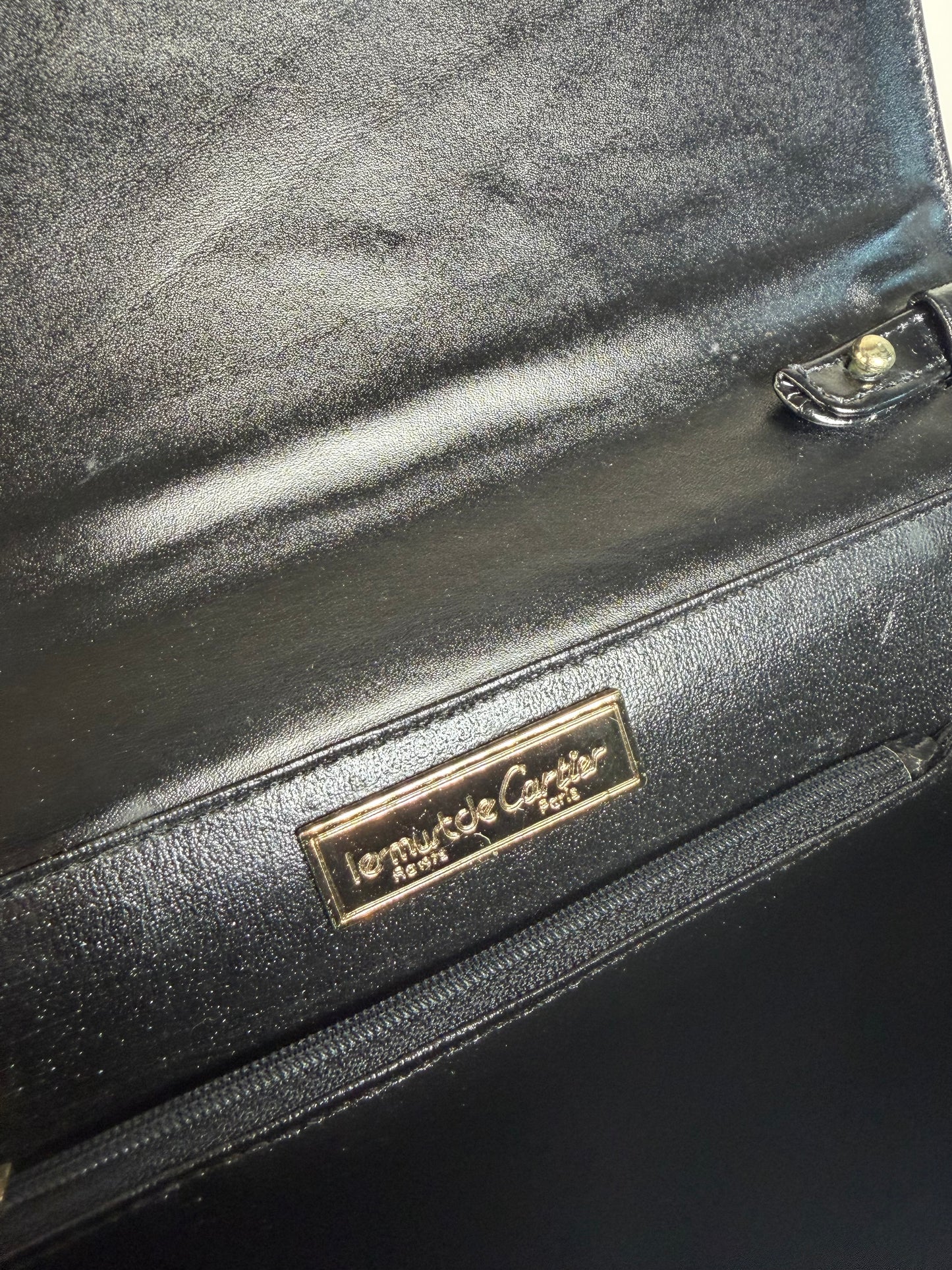 Vintage Cartier Leather Crossbody Bag Black Gold Turn-Lock