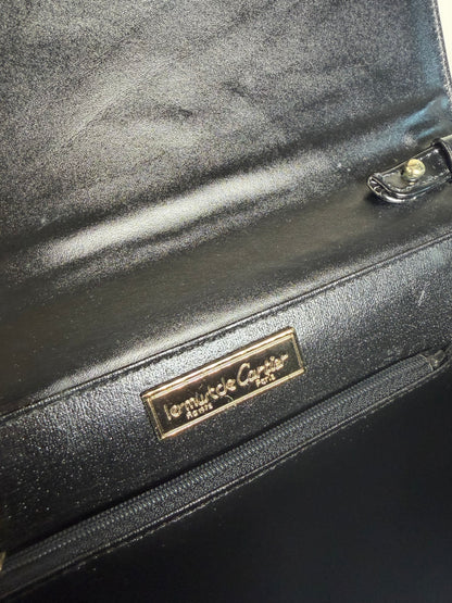 Vintage Cartier Leather Crossbody Bag Black Gold Turn-Lock