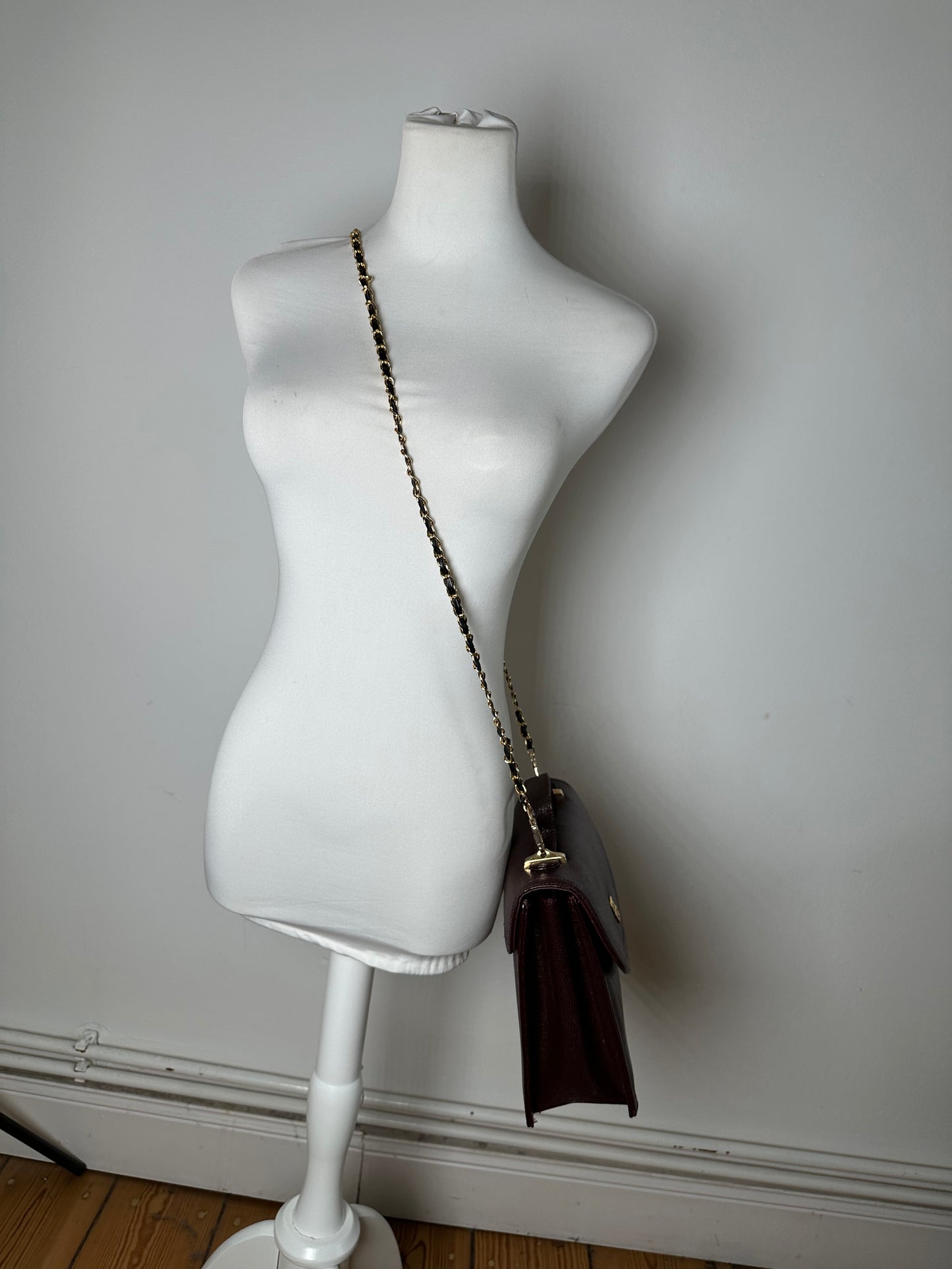 Vintage Givenchy Leather Shoulder Bag Burgundy Gold Chain Early 2000s