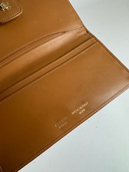 Vintage Celine Paris Monogram Leather Wallet beige
