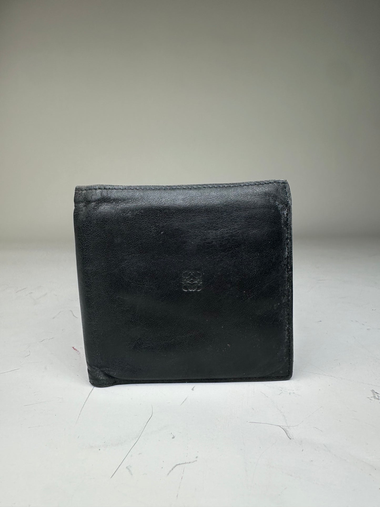 Vintage Loewe Leather Wallet Black Gold Snap Spain