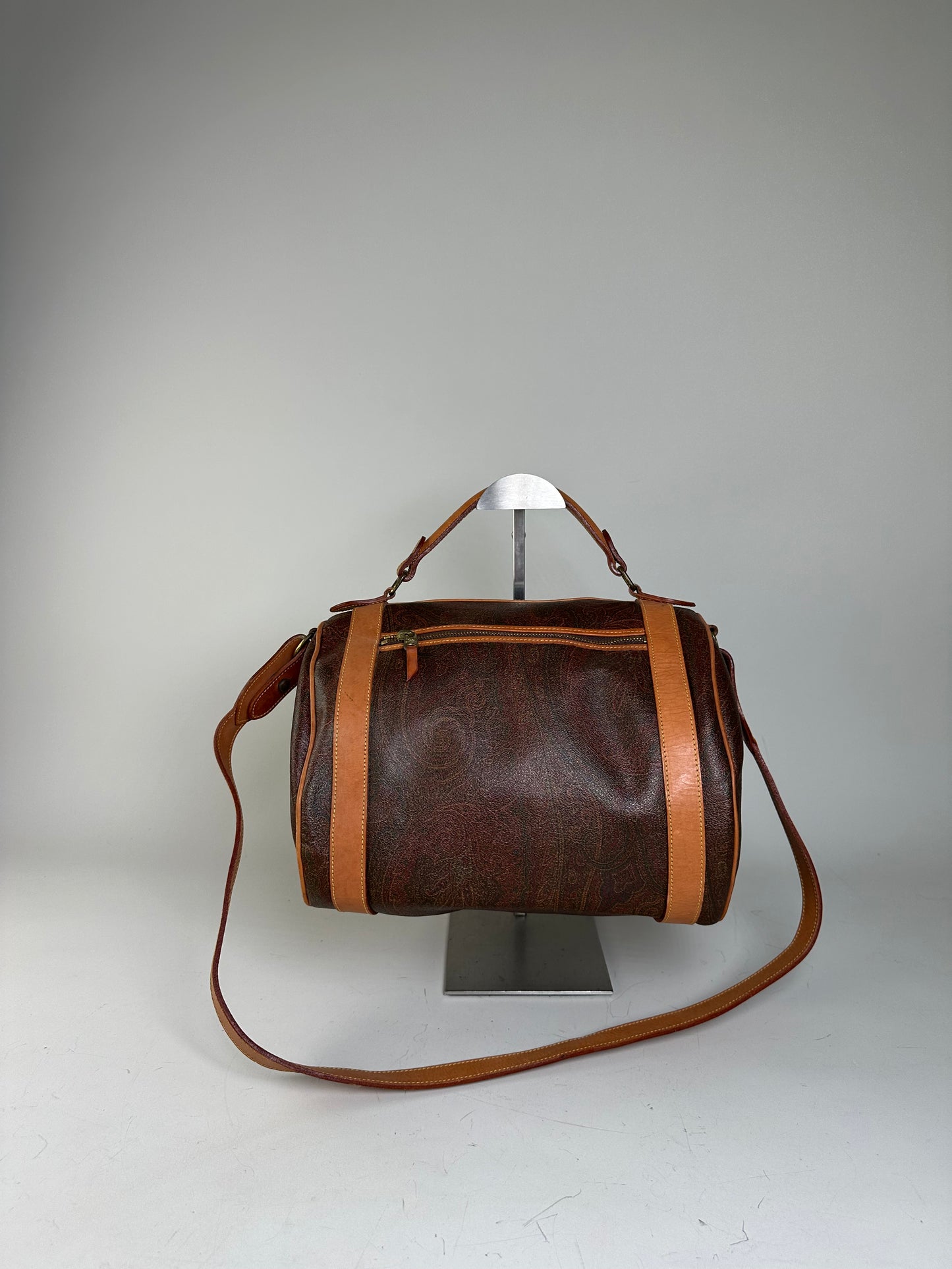 Vintage Etro Paisley Canvas Weekender Bag Brown Tan