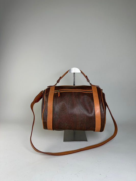 Vintage Etro Paisley Canvas Weekender Bag Brown Tan