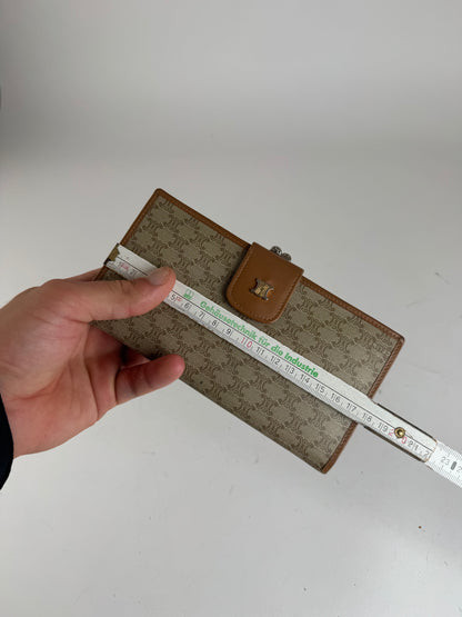 Vintage Celine Paris Monogram Leather Wallet beige